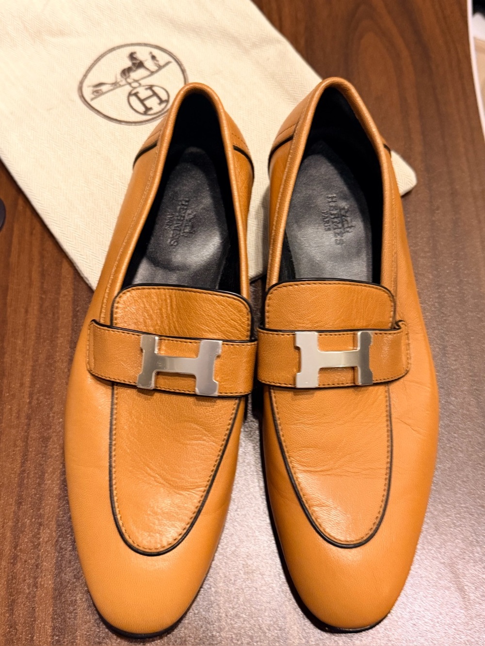 Women’s Hermès Tan Paris H Leather Loafers Size 37